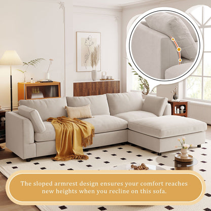 Modern Upholstered L-Shaped Convertible Sectional Sofa with Adjustable Footrest and Reversible Chaise for Living Room