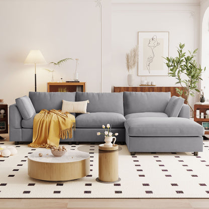 Modern Upholstered L-Shaped Convertible Sectional Sofa with Adjustable Footrest and Reversible Chaise for Living Room