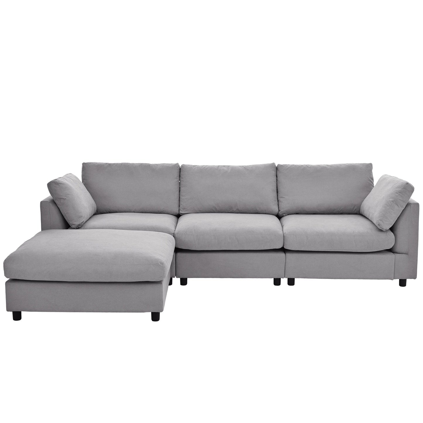 Modern Upholstered L-Shaped Convertible Sectional Sofa with Adjustable Footrest and Reversible Chaise for Living Room