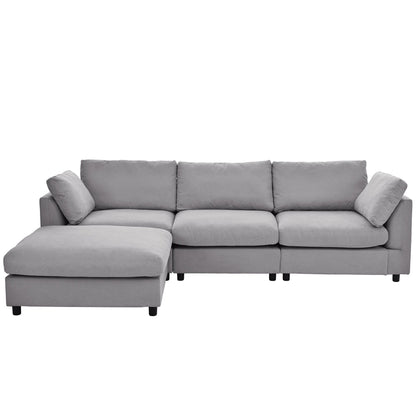 Modern Upholstered L-Shaped Convertible Sectional Sofa with Adjustable Footrest and Reversible Chaise for Living Room
