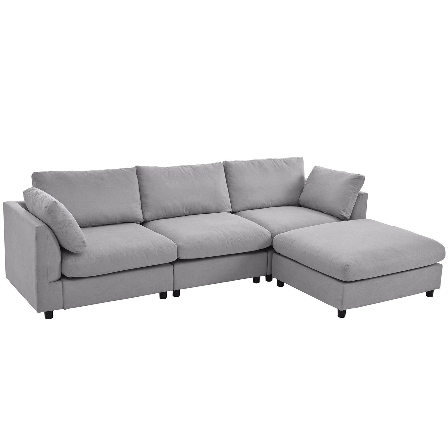 Modern Upholstered L-Shaped Convertible Sectional Sofa with Adjustable Footrest and Reversible Chaise for Living Room