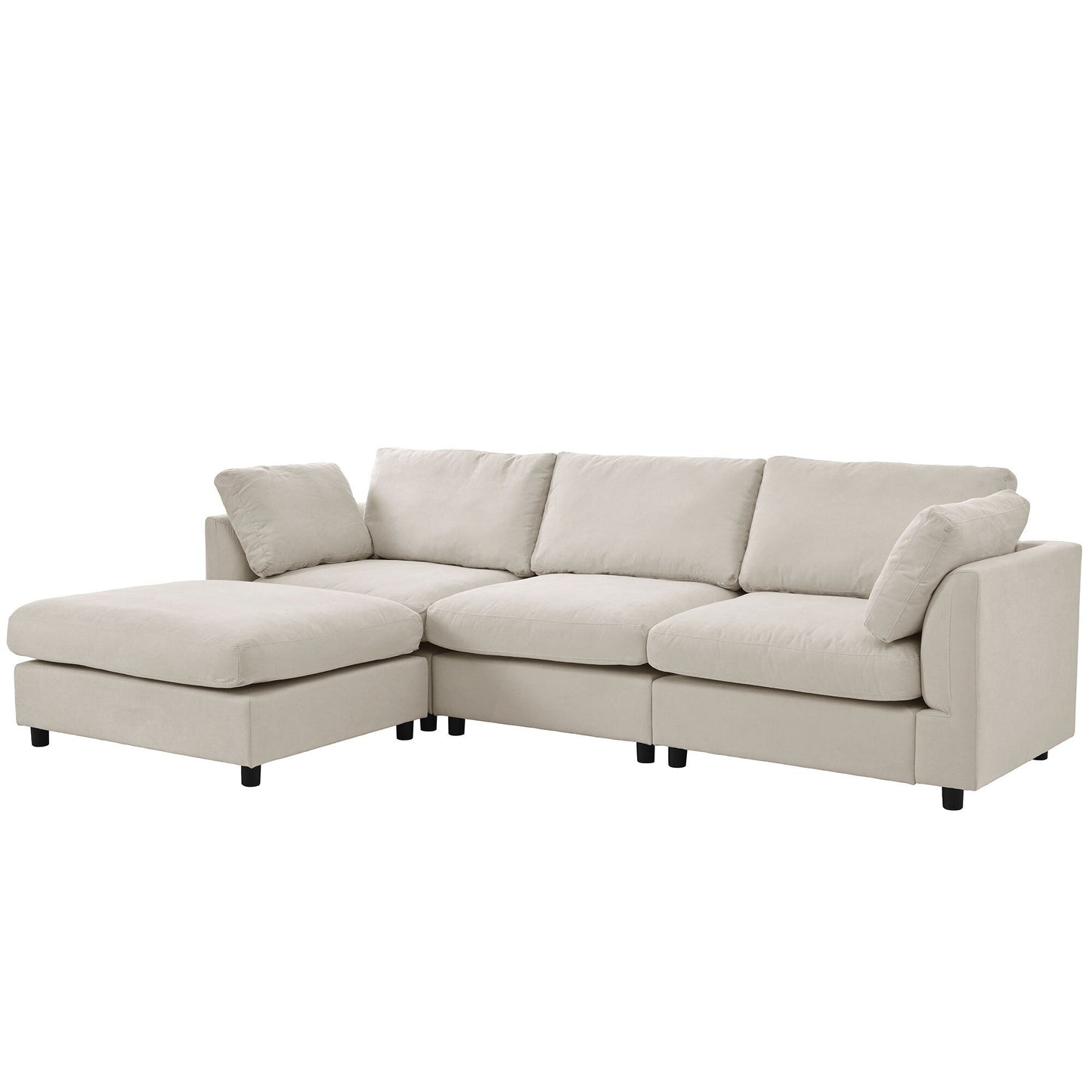 Modern Upholstered L-Shaped Convertible Sectional Sofa with Adjustable Footrest and Reversible Chaise for Living Room