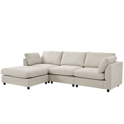 Modern Upholstered L-Shaped Convertible Sectional Sofa with Adjustable Footrest and Reversible Chaise for Living Room