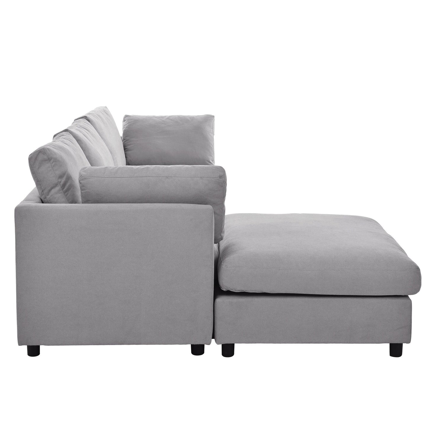 Modern Upholstered L-Shaped Convertible Sectional Sofa with Adjustable Footrest and Reversible Chaise for Living Room