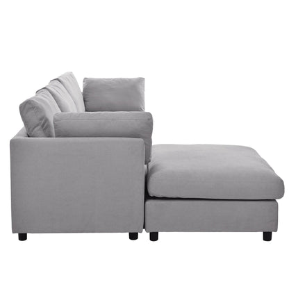 Modern Upholstered L-Shaped Convertible Sectional Sofa with Adjustable Footrest and Reversible Chaise for Living Room