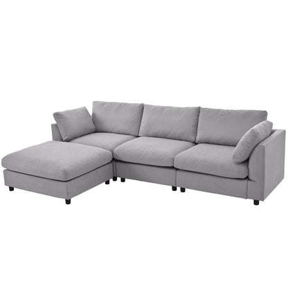 Modern Upholstered L-Shaped Convertible Sectional Sofa with Adjustable Footrest and Reversible Chaise for Living Room