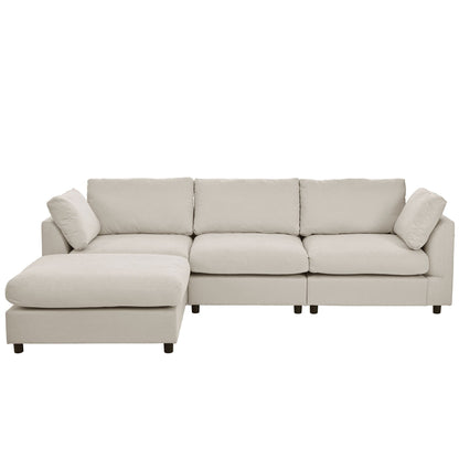 Modern Upholstered L-Shaped Convertible Sectional Sofa with Adjustable Footrest and Reversible Chaise for Living Room