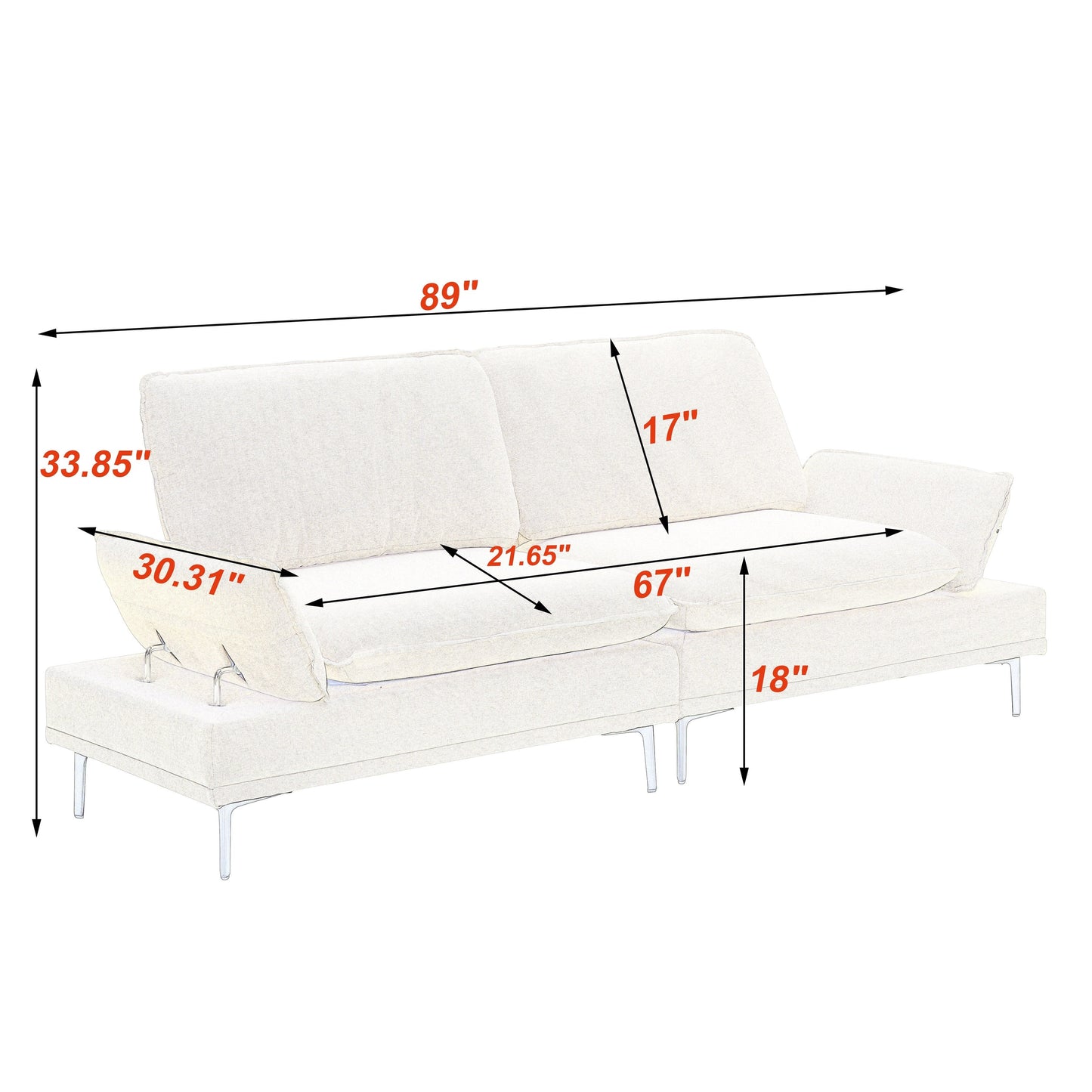 Modern Upholstered Sofa, Living Room Bedroom Apartment Small Space