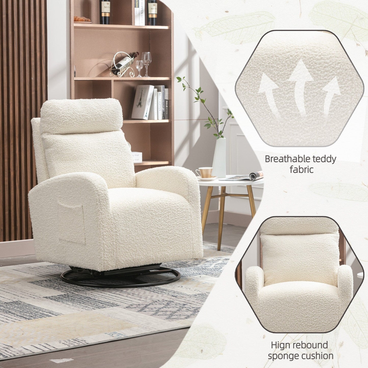 Modern Upholstered Swivel Glider Rocking Chair for Nursery