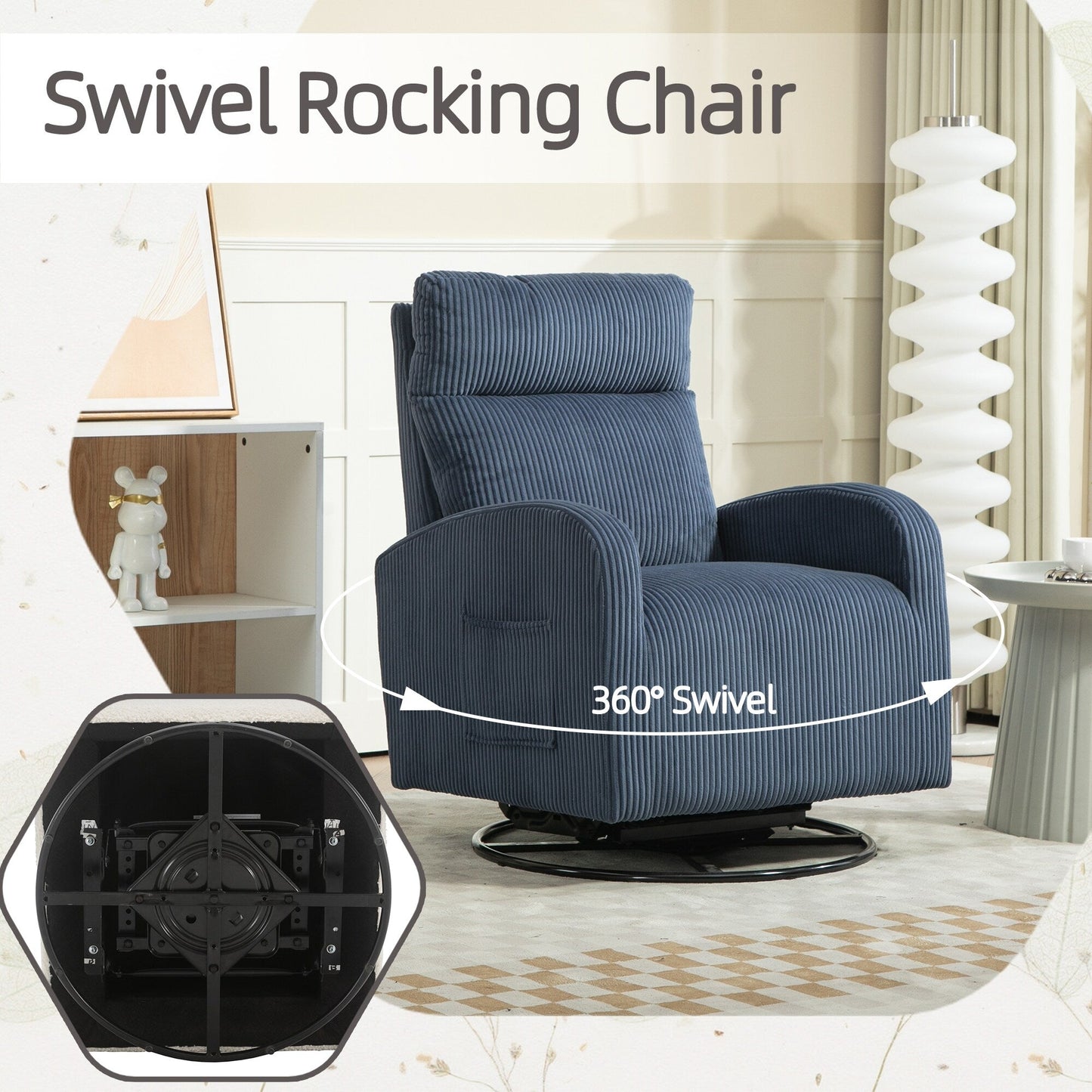 Modern Upholstered Swivel Glider Rocking Chair for Nursery