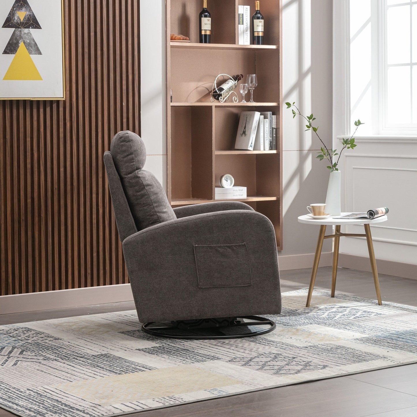 Modern Upholstered Swivel Glider Rocking Chair for Nursery
