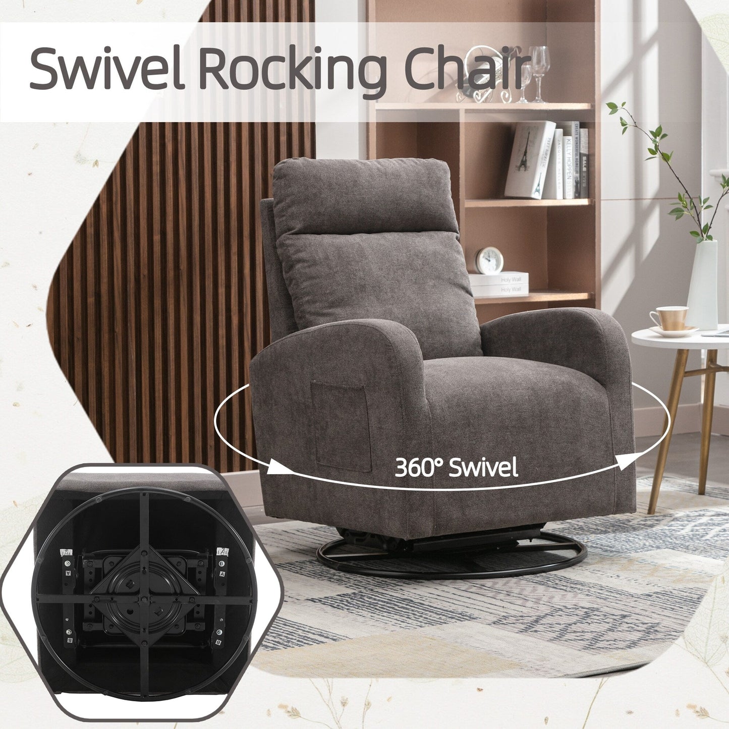 Modern Upholstered Swivel Glider Rocking Chair for Nursery