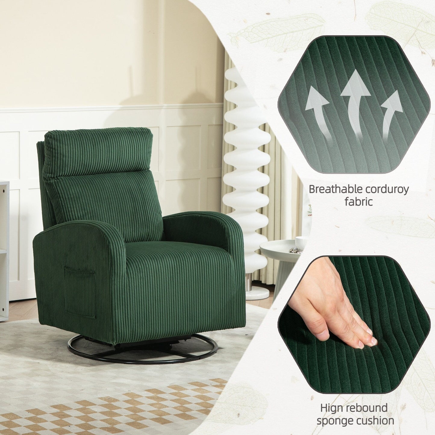 Modern Upholstered Swivel Glider Rocking Chair for Nursery
