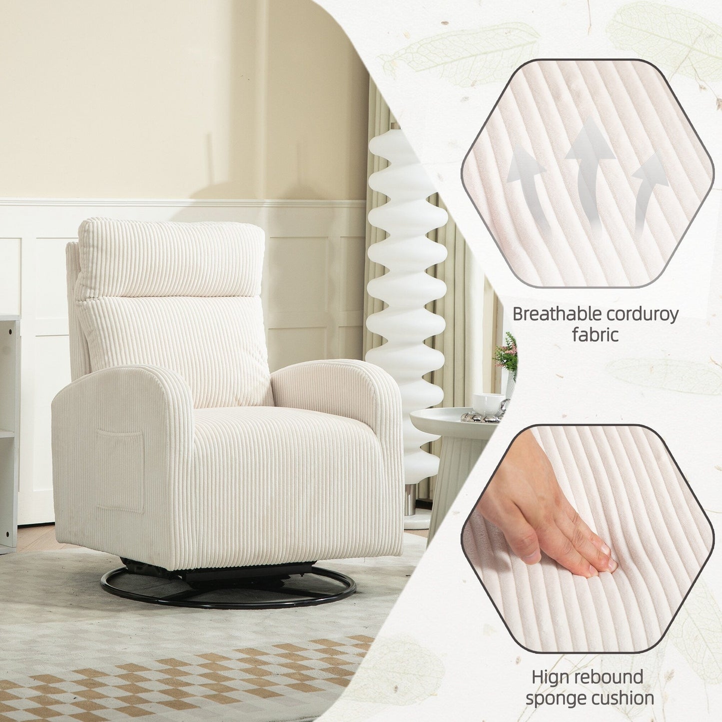 Modern Upholstered Swivel Glider Rocking Chair for Nursery