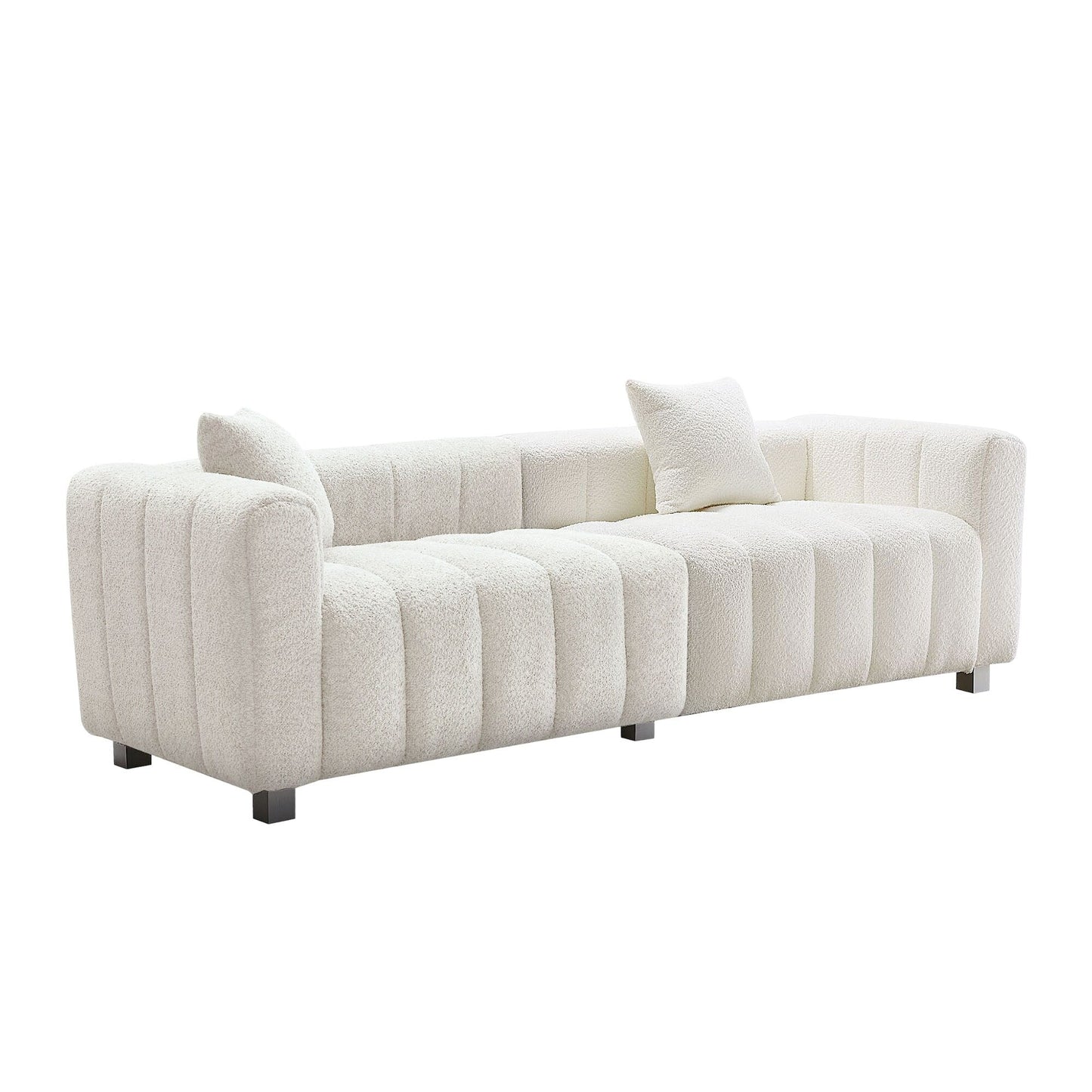 Modern Velvet 3-Seater Modular Sofa with Metal Base Legs and 2 Pillows for Living Room Bedroom
