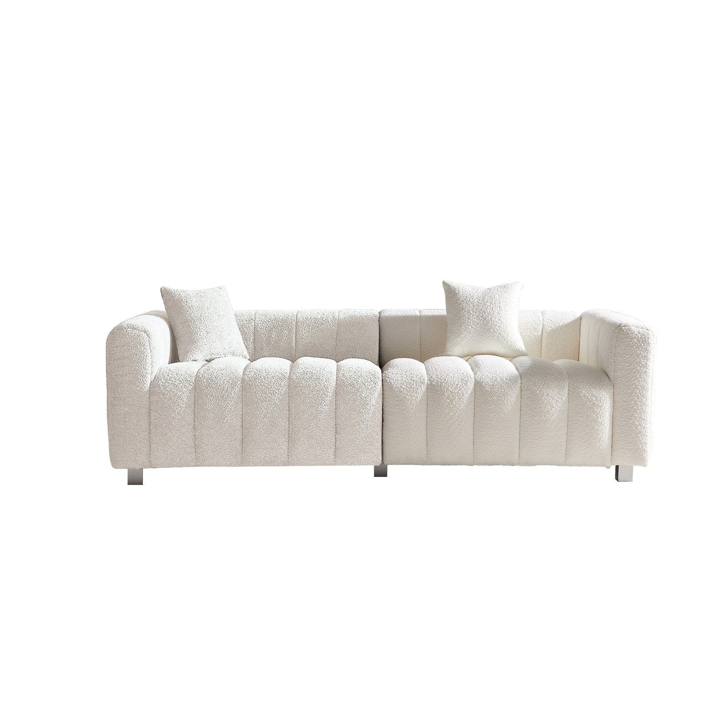 Modern Velvet 3-Seater Modular Sofa with Metal Base Legs and 2 Pillows for Living Room Bedroom