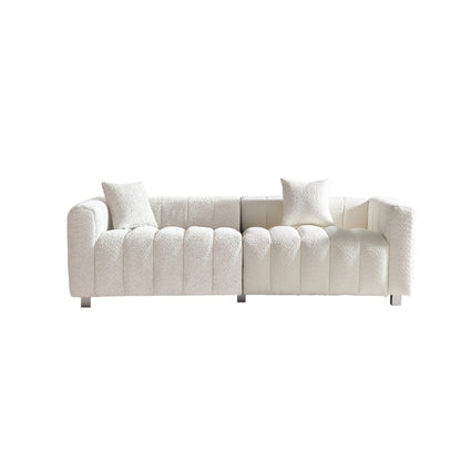 Modern Velvet 3-Seater Modular Sofa with Metal Base Legs and 2 Pillows for Living Room Bedroom