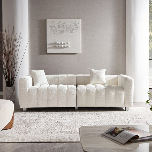 Modern Velvet 3-Seater Modular Sofa with Metal Base Legs and 2 Pillows for Living Room Bedroom