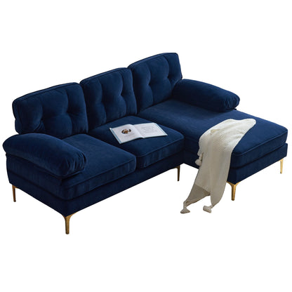 Modern Velvet L-Shaped Sectional Sofa with Metal Legs and Wide Backrest for Living Room Bedroom