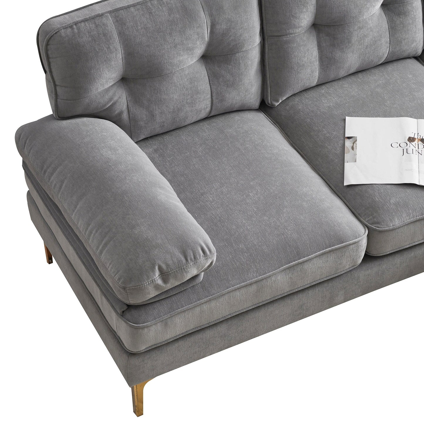 Modern Velvet L-Shaped Sectional Sofa with Metal Legs and Wide Backrest for Living Room Bedroom