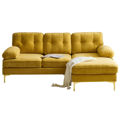 Modern Velvet L-Shaped Sectional Sofa with Metal Legs and Wide Backrest for Living Room Bedroom