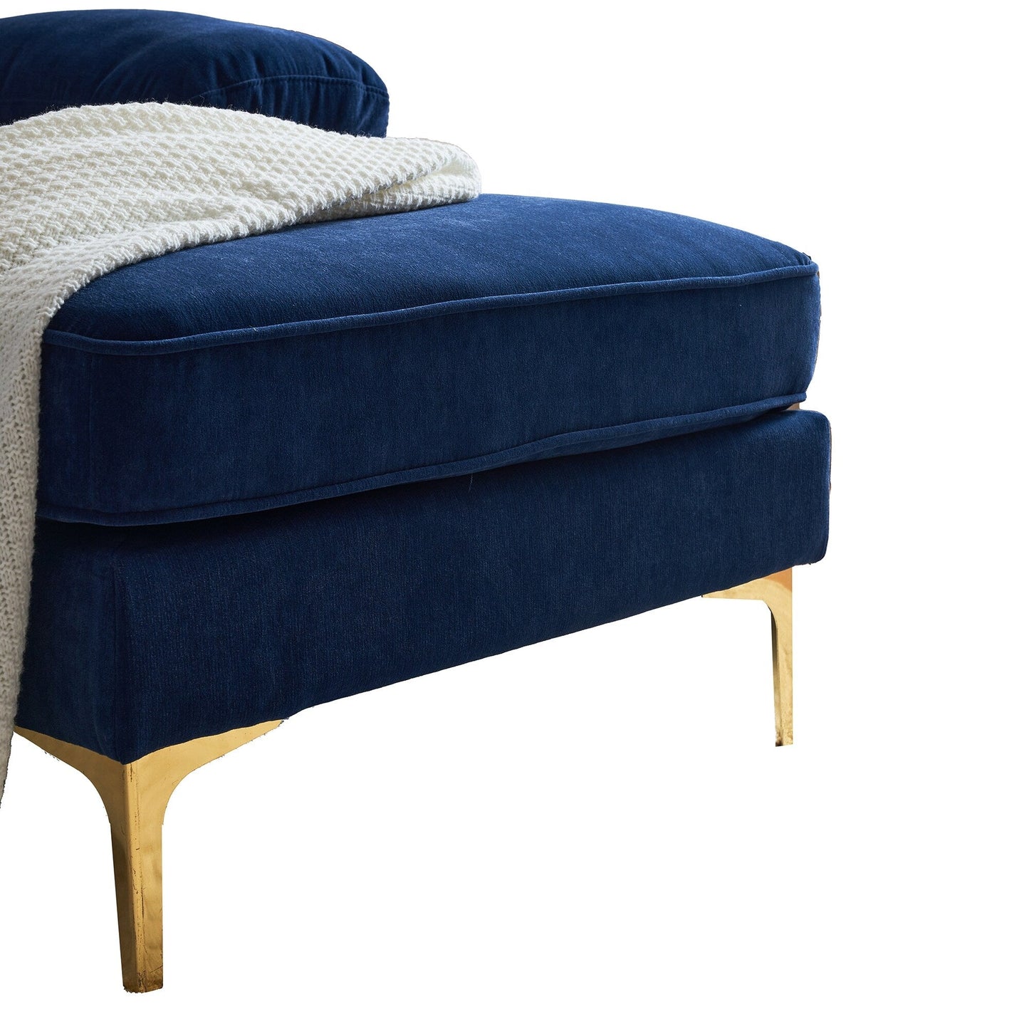 Modern Velvet L-Shaped Sectional Sofa with Metal Legs and Wide Backrest for Living Room Bedroom