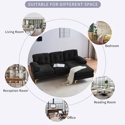 Modern Velvet L-Shaped Sectional Sofa with Metal Legs and Wide Backrest for Living Room Bedroom