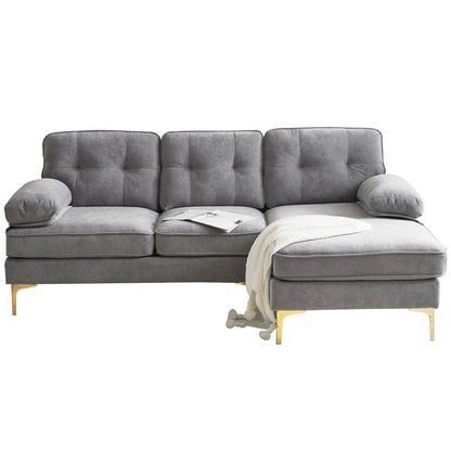 Modern Velvet L-Shaped Sectional Sofa with Metal Legs and Wide Backrest for Living Room Bedroom