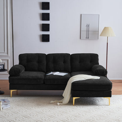 Modern Velvet L-Shaped Sectional Sofa with Metal Legs and Wide Backrest for Living Room Bedroom