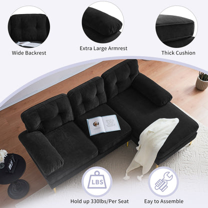 Modern Velvet L-Shaped Sectional Sofa with Metal Legs and Wide Backrest for Living Room Bedroom