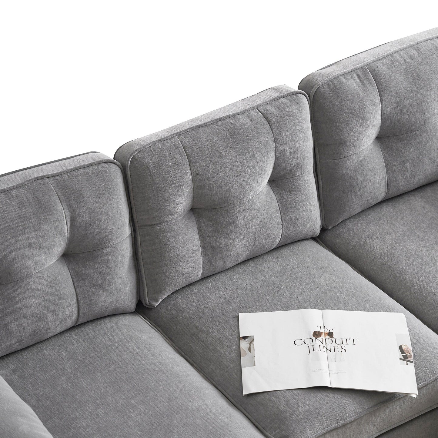 Modern Velvet L-Shaped Sectional Sofa with Metal Legs and Wide Backrest for Living Room Bedroom