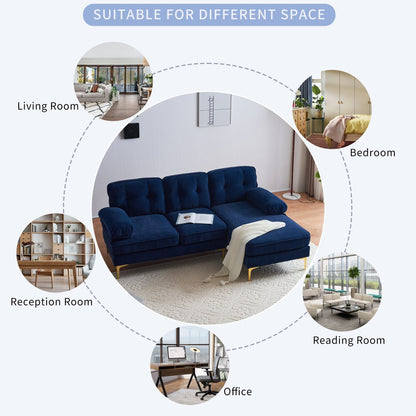 Modern Velvet L-Shaped Sectional Sofa with Metal Legs and Wide Backrest for Living Room Bedroom