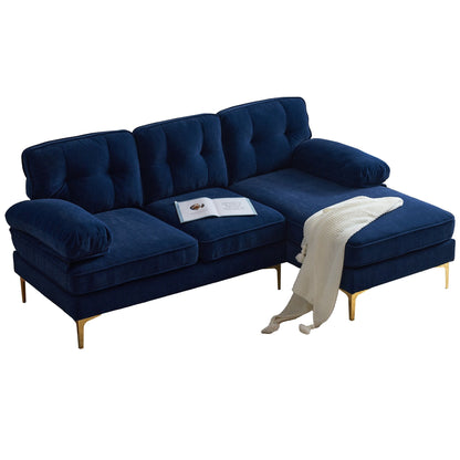 Modern Velvet L-Shaped Sectional Sofa with Metal Legs and Wide Backrest for Living Room Bedroom