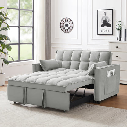 Modern Velvet Loveseat Futon Sofa Couch w/Pullout Bed,Small Love Seat Lounge Sofa w/Reclining Backrest,Toss Pillows