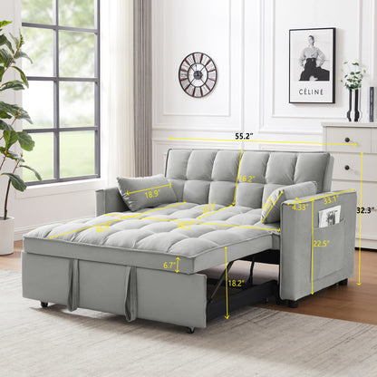 Modern Velvet Loveseat Futon Sofa Couch w/Pullout Bed,Small Love Seat Lounge Sofa w/Reclining Backrest,Toss Pillows