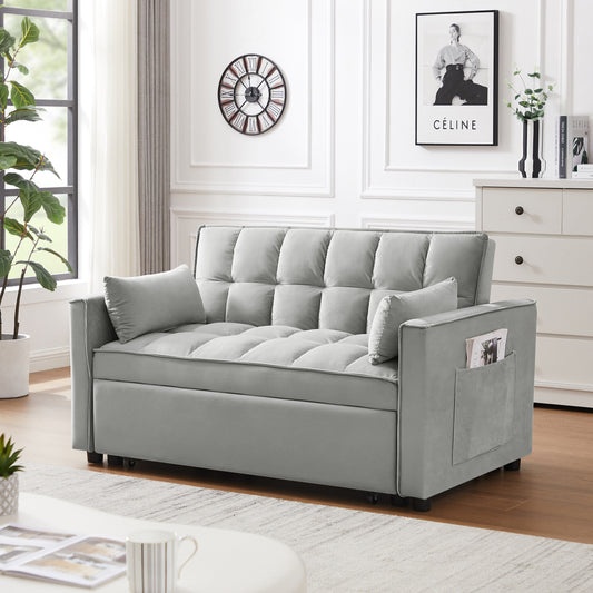 Modern Velvet Loveseat Futon Sofa Couch w/Pullout Bed,Small Love Seat Lounge Sofa w/Reclining Backrest,Toss Pillows