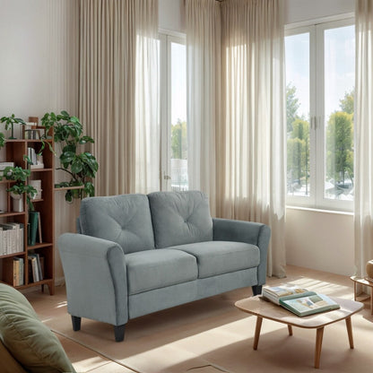 Modern Velvet Loveseat with Angled Backrest and Solid Wood Frame for Living Room Small Spaces