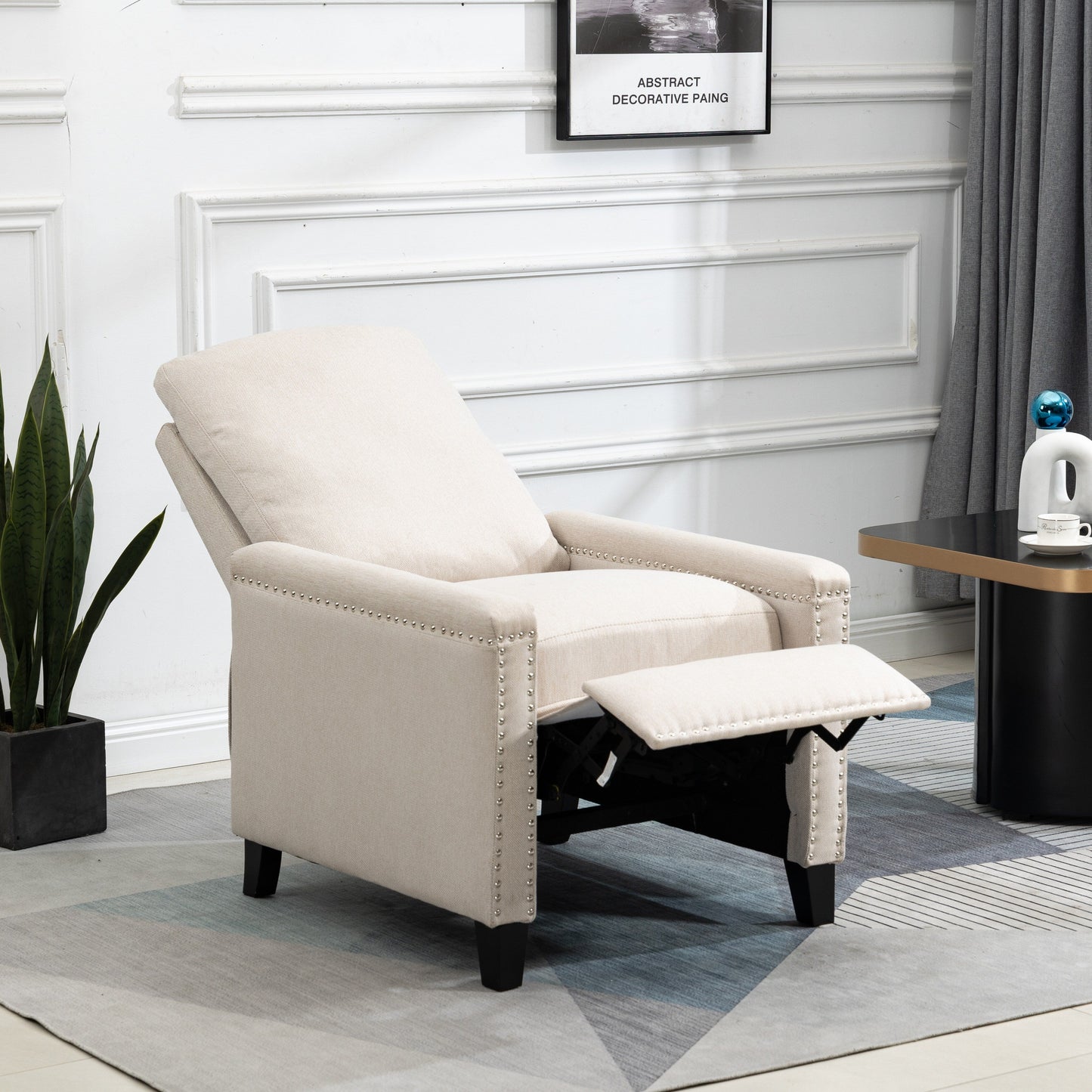 Modern Velvet Manual Recliner with Cushions and Nailhead Decoration