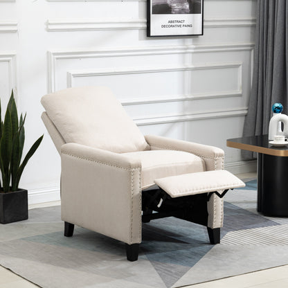 Modern Velvet Manual Recliner with Cushions and Nailhead Decoration