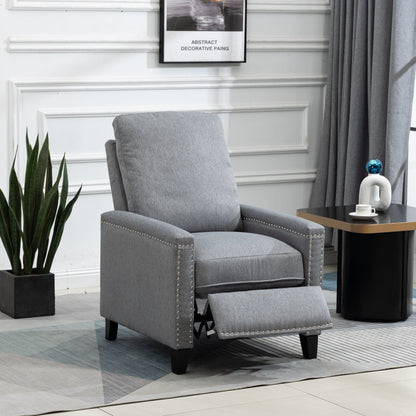 Modern Velvet Manual Recliner with Cushions and Nailhead Decoration