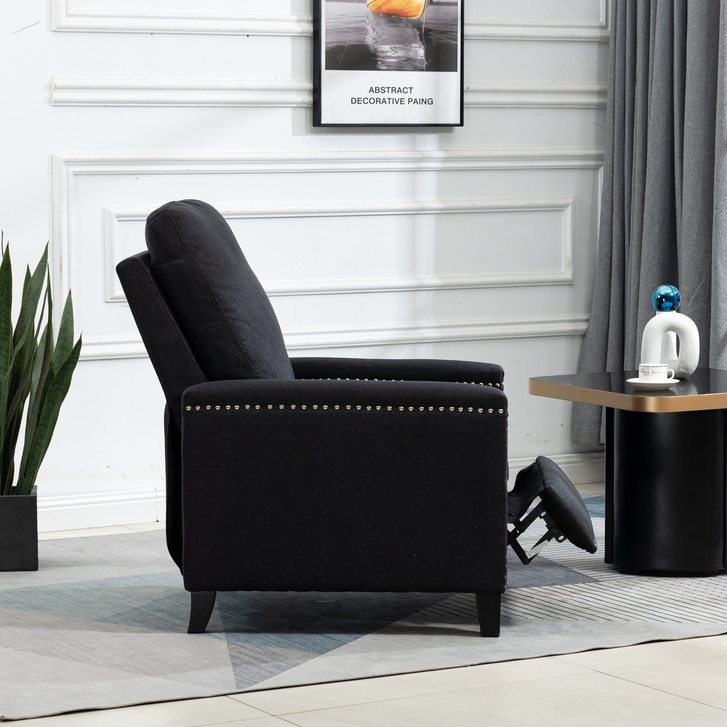 Modern Velvet Manual Recliner with Cushions and Nailhead Decoration
