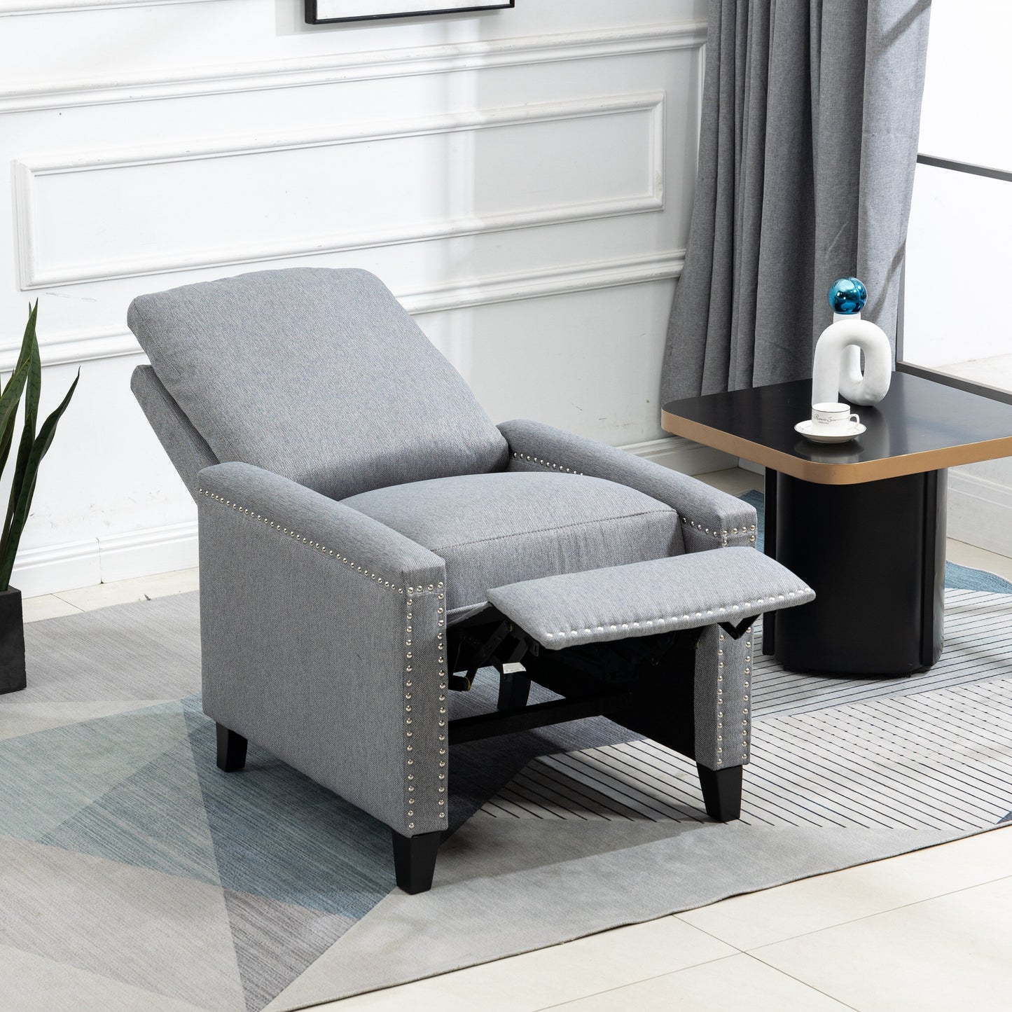Modern Velvet Manual Recliner with Cushions and Nailhead Decoration
