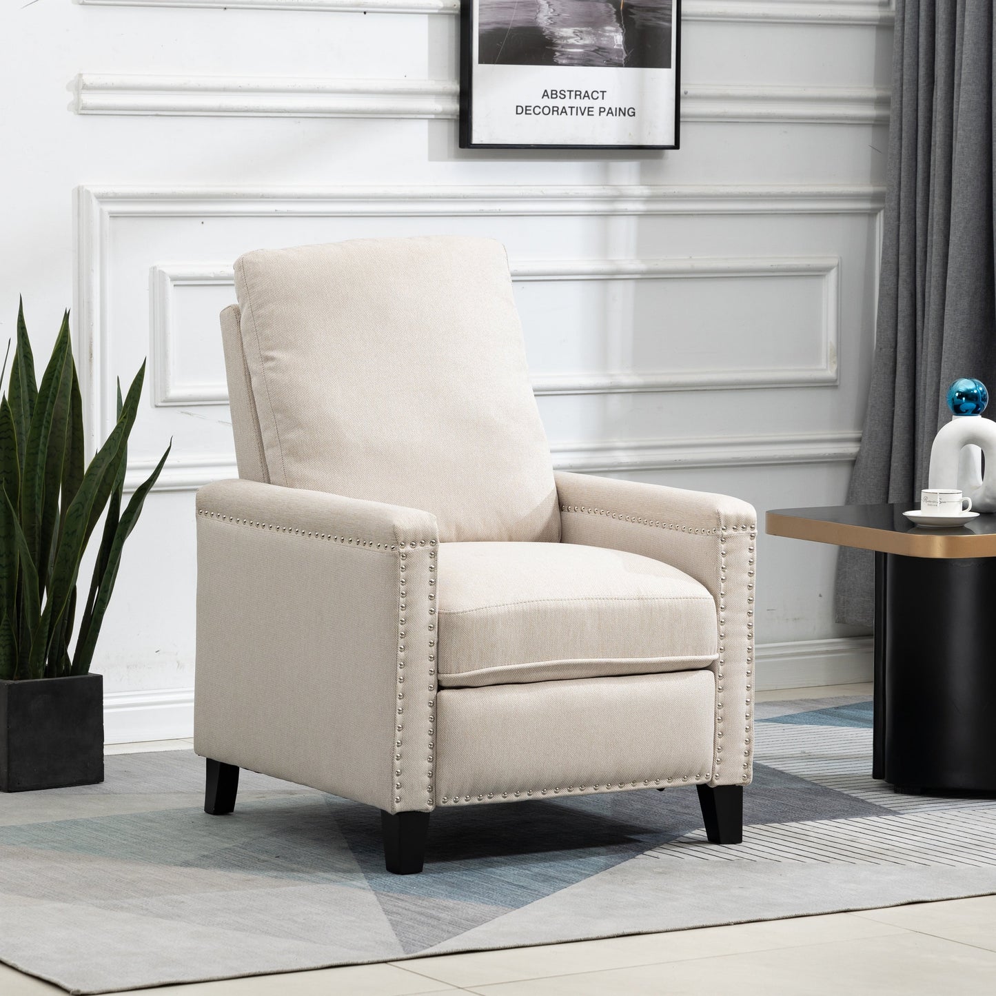 Modern Velvet Manual Recliner with Cushions and Nailhead Decoration