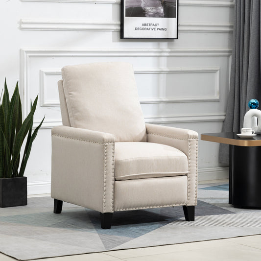 Modern Velvet Manual Recliner with Cushions and Nailhead Decoration