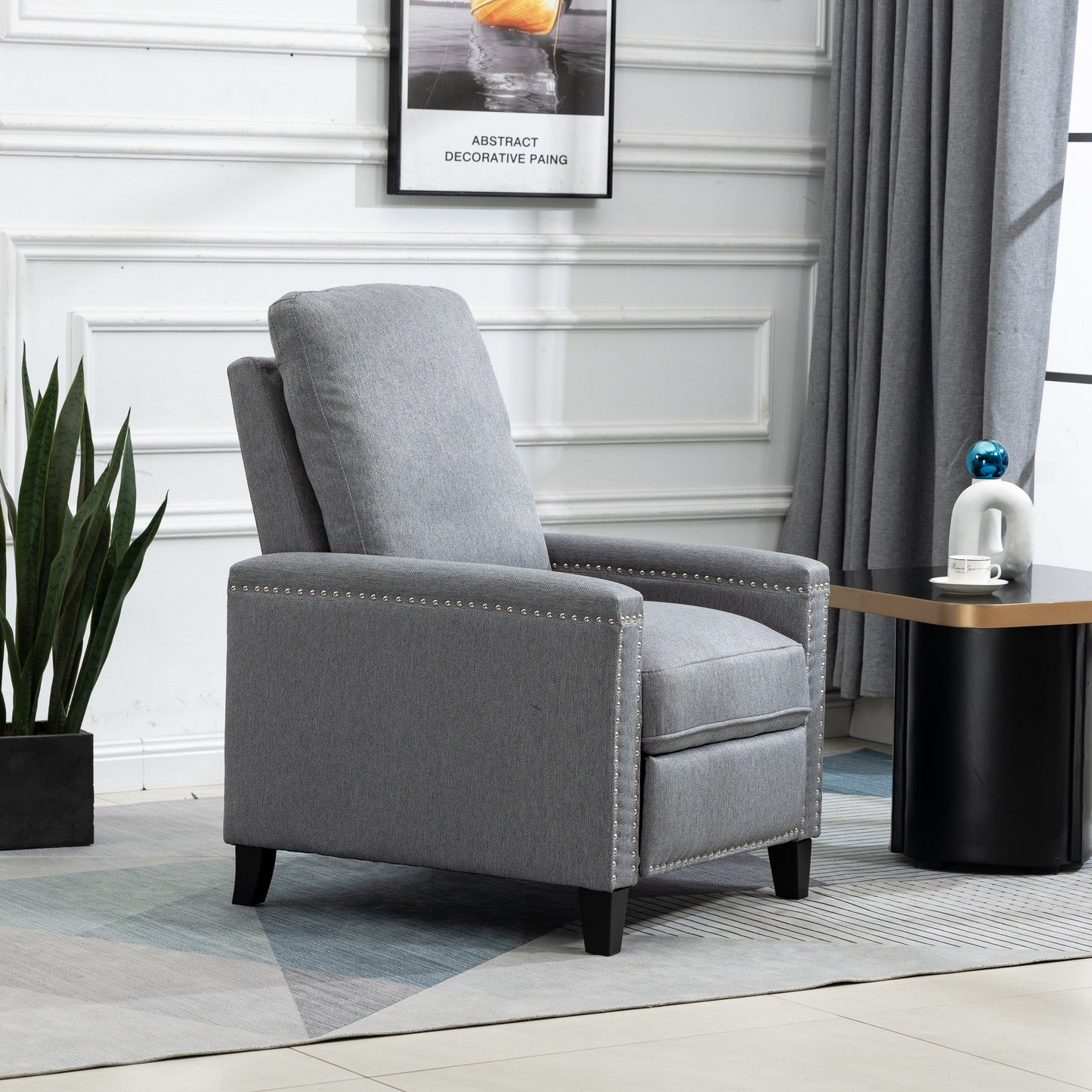 Modern Velvet Manual Recliner with Cushions and Nailhead Decoration