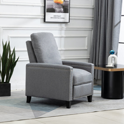 Modern Velvet Manual Recliner with Cushions and Nailhead Decoration