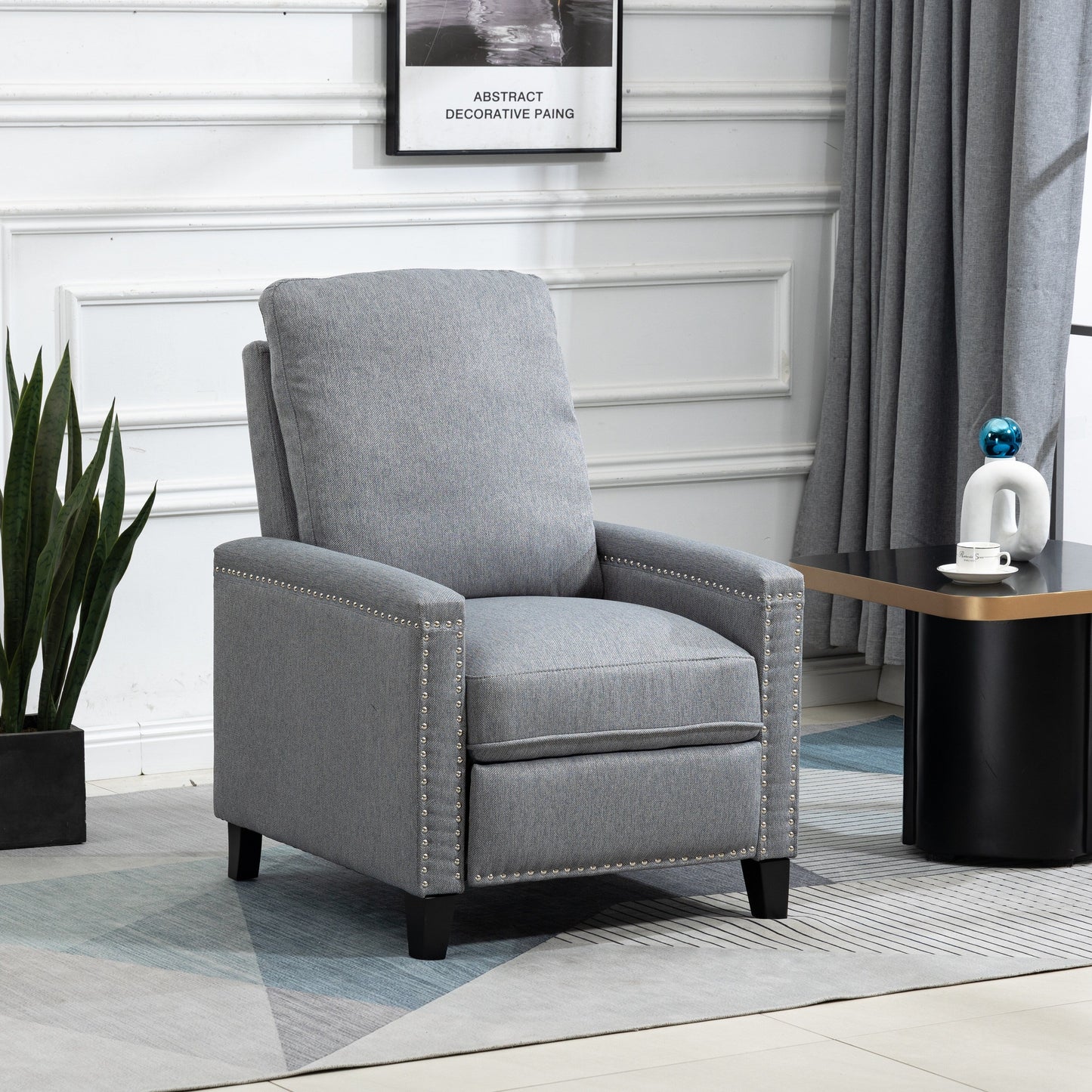 Modern Velvet Manual Recliner with Cushions and Nailhead Decoration
