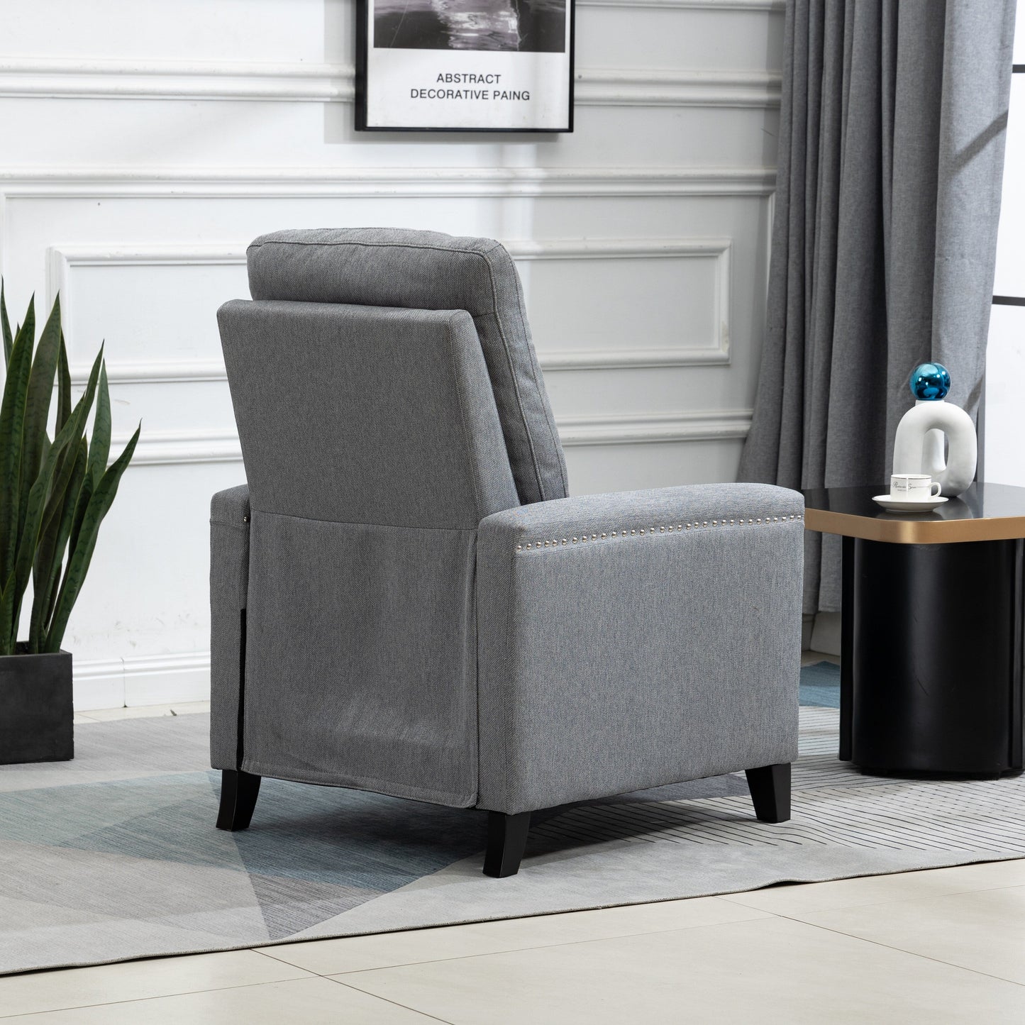 Modern Velvet Manual Recliner with Cushions and Nailhead Decoration