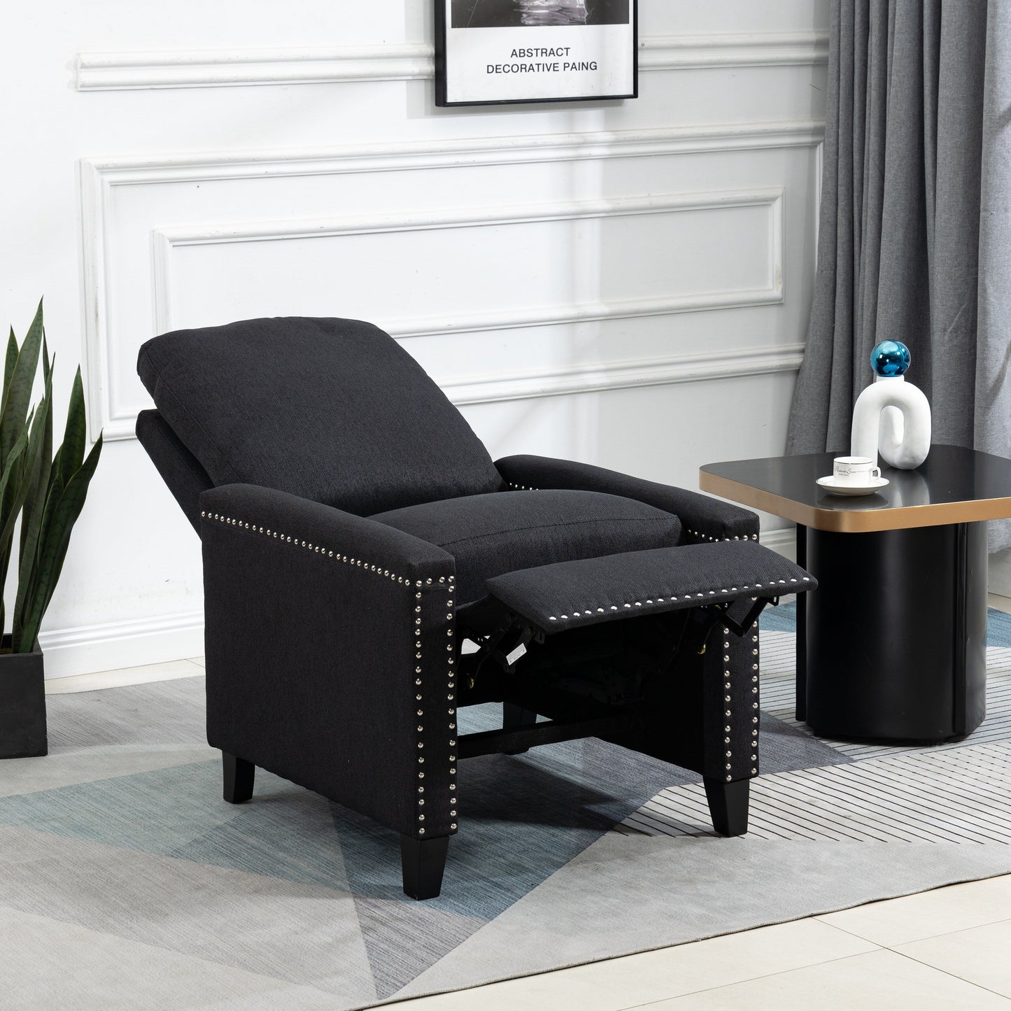 Modern Velvet Manual Recliner with Cushions and Nailhead Decoration