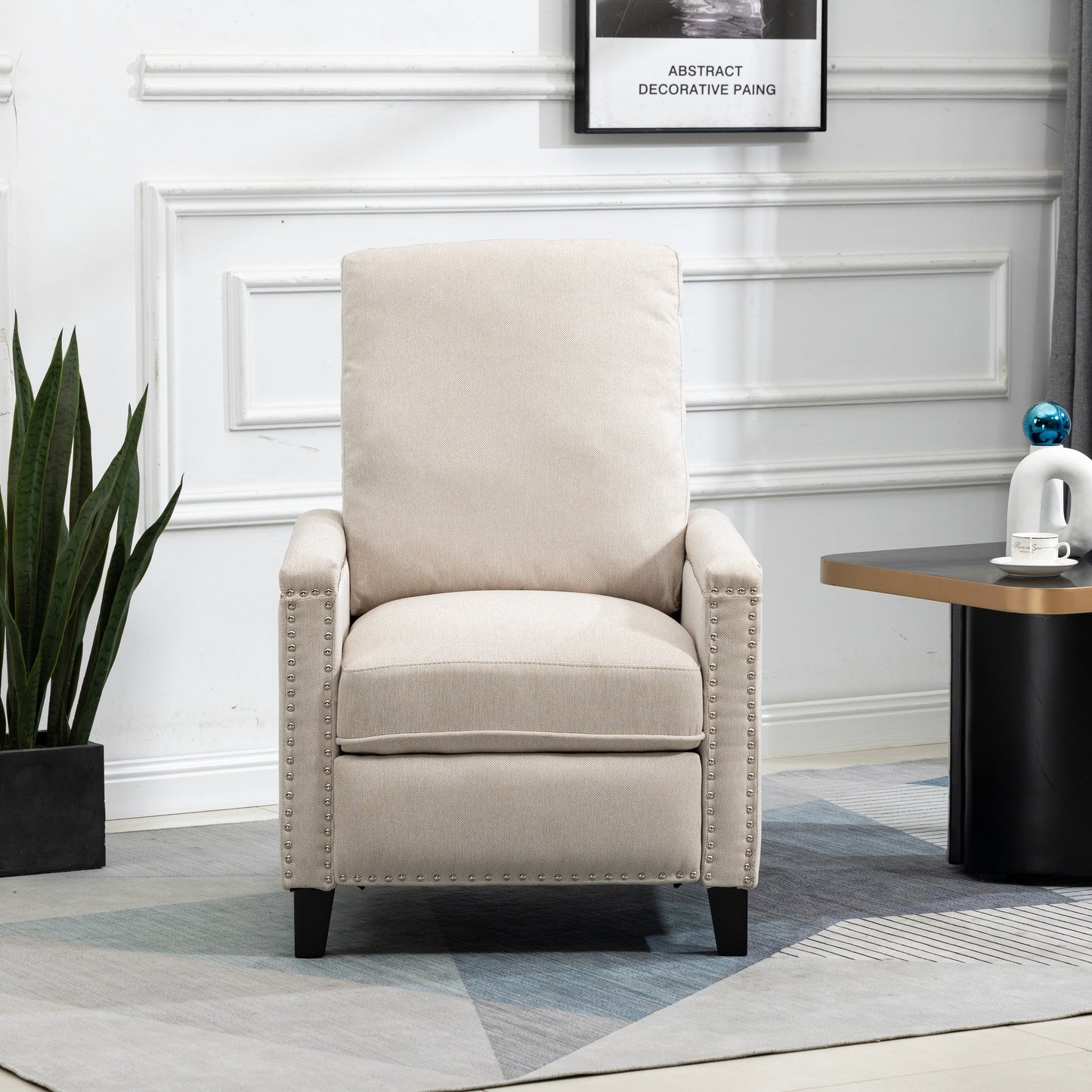 Modern Velvet Manual Recliner with Cushions and Nailhead Decoration
